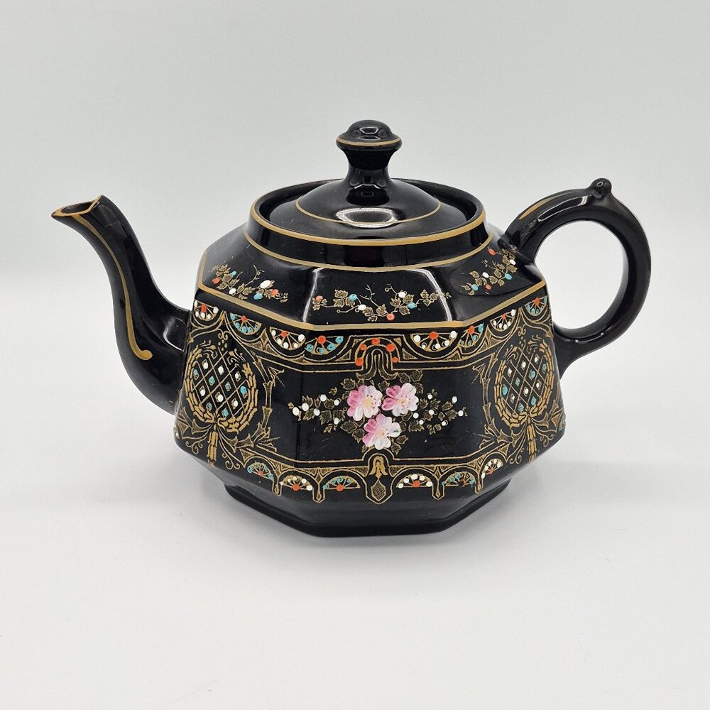 Antique Gibbons & Sons Earthenware Teapot "Lucerne" 0614 Handpainted Enamel.